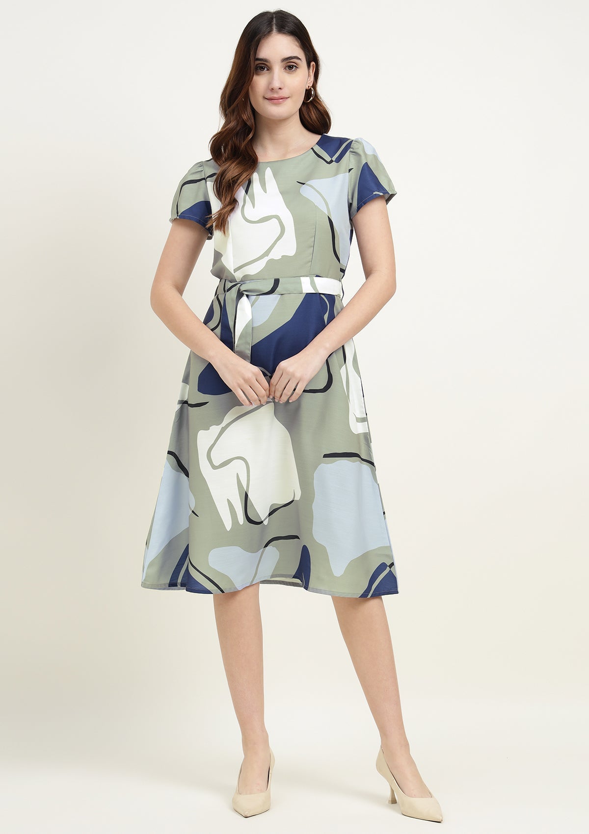 Abstract Print Silk Blend Dress